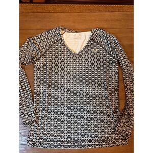 Under Armour HeatGear Women Large Black White Geometric V-Neck Long Sleeve Shirt